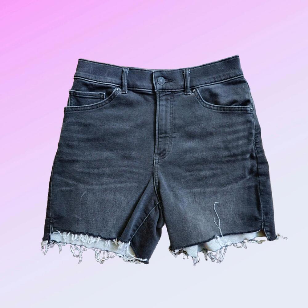 Express High-Waisted Black Midi Denim Cutoff Style Shorts